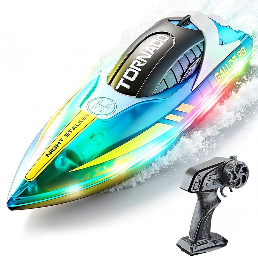 Rechargeable Water-resistant Remote Control Boat with Color LED Lights for Pool Lake
