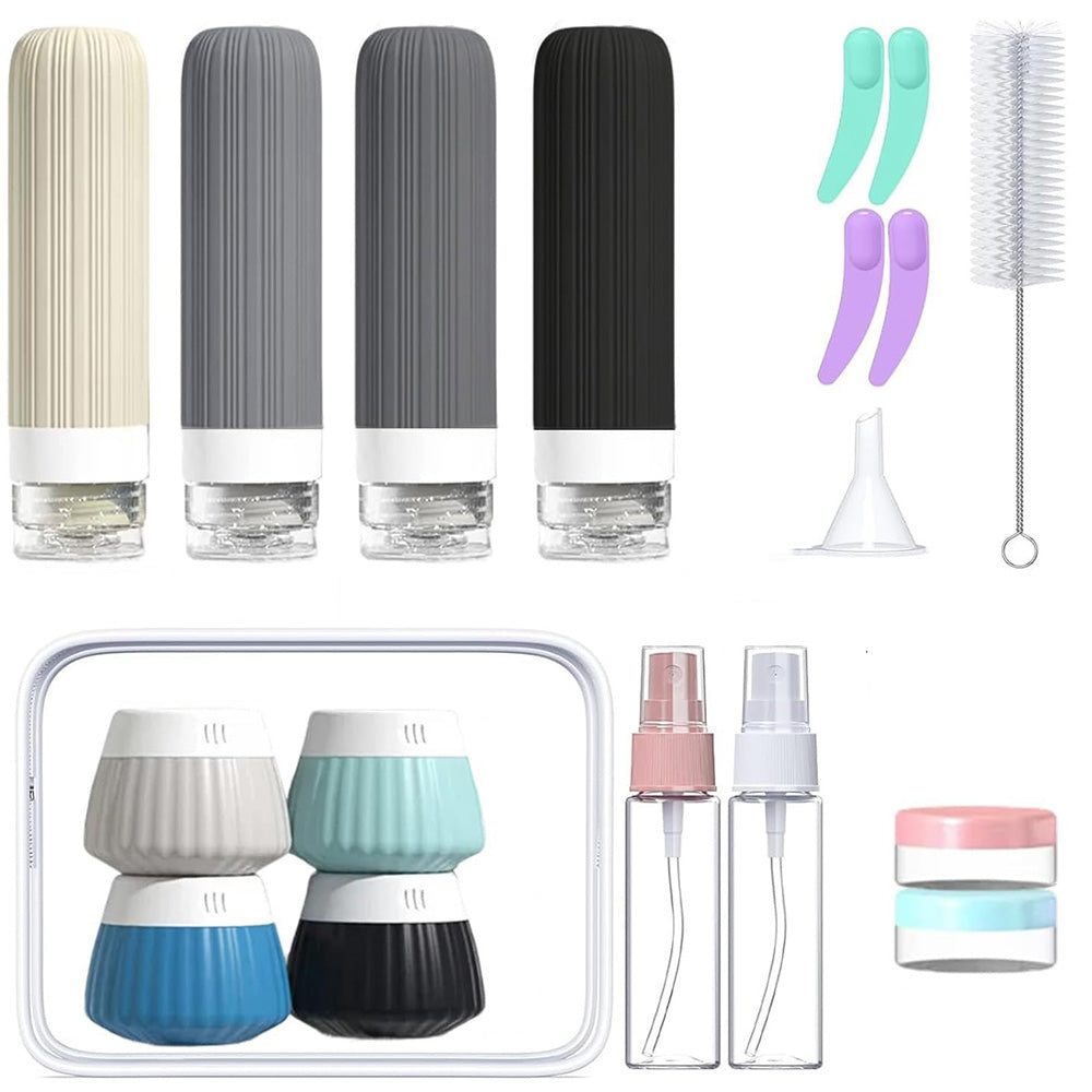 18 Piece Silicone Leak Resistant Travel Toiletry Bottle Set