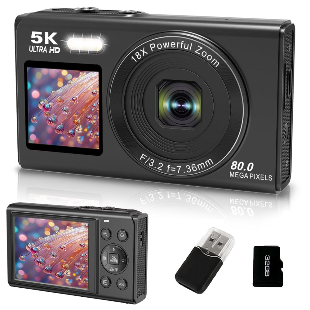 5K HD Dual Screen Digital Camera Point and Shoot Selfie Camera with LED Fill Light