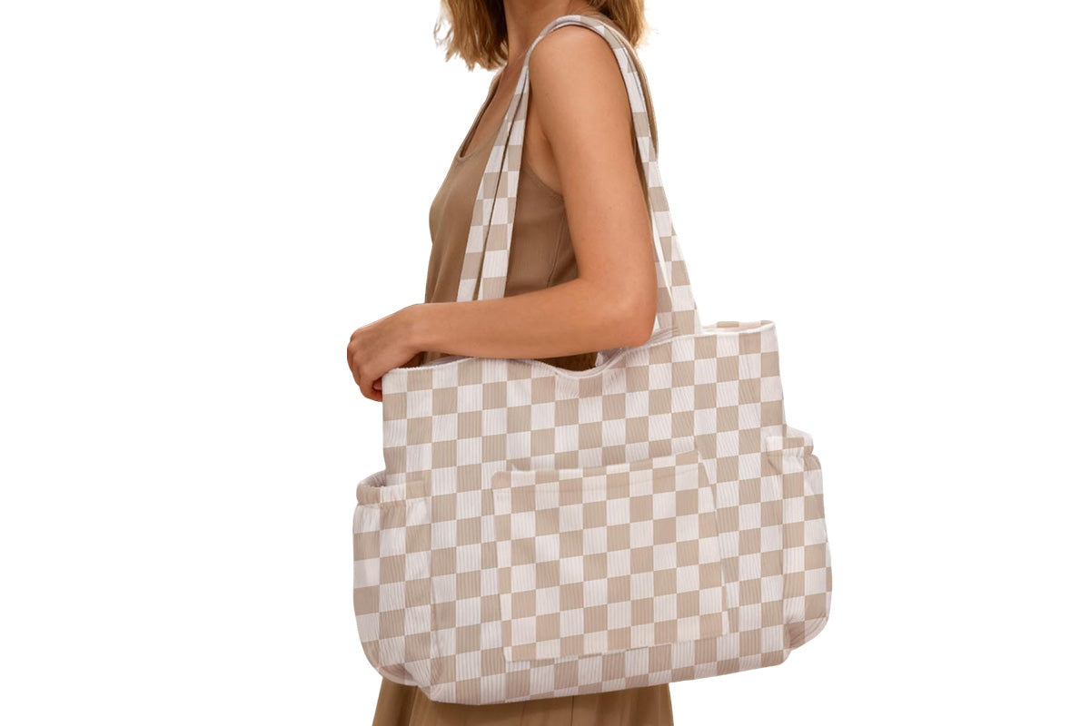 Corduroy Tote Bag with Side Water Bottle Pockets Large Shoulder Bag Casual Handbag