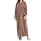 Unisex Long Hooded Zipper Bathrobe Fleece Robes Winter Warm Nightgown Sleepwear Pyjamas-Coffee