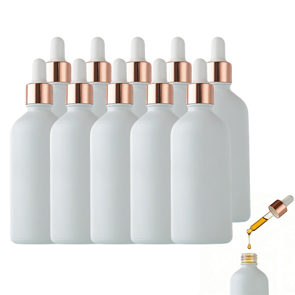 10 Pack Glass Dropper Bottles Rose Gold Caps for Essential Oils 15ml 30ml 50ml