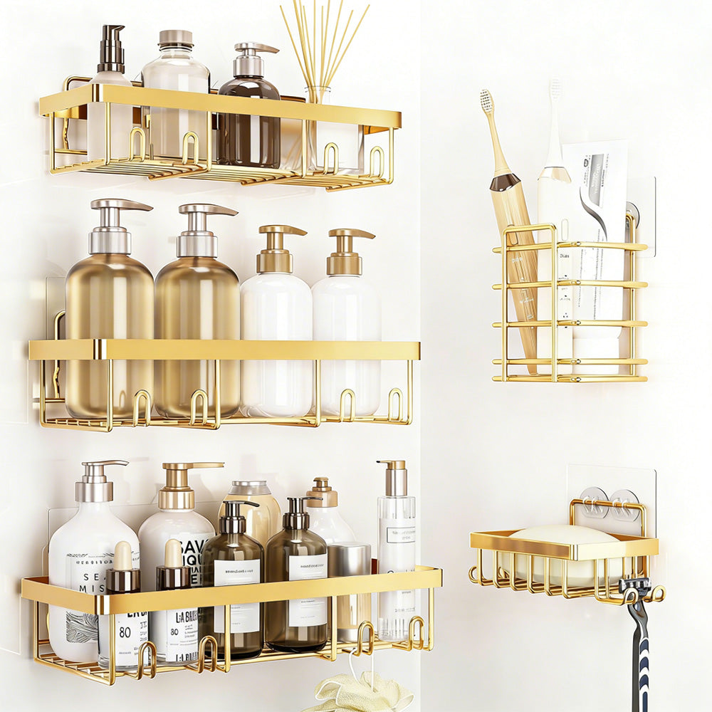 5Pcs Shower Caddy Adhesive Bathroom Wall Organizer Rack