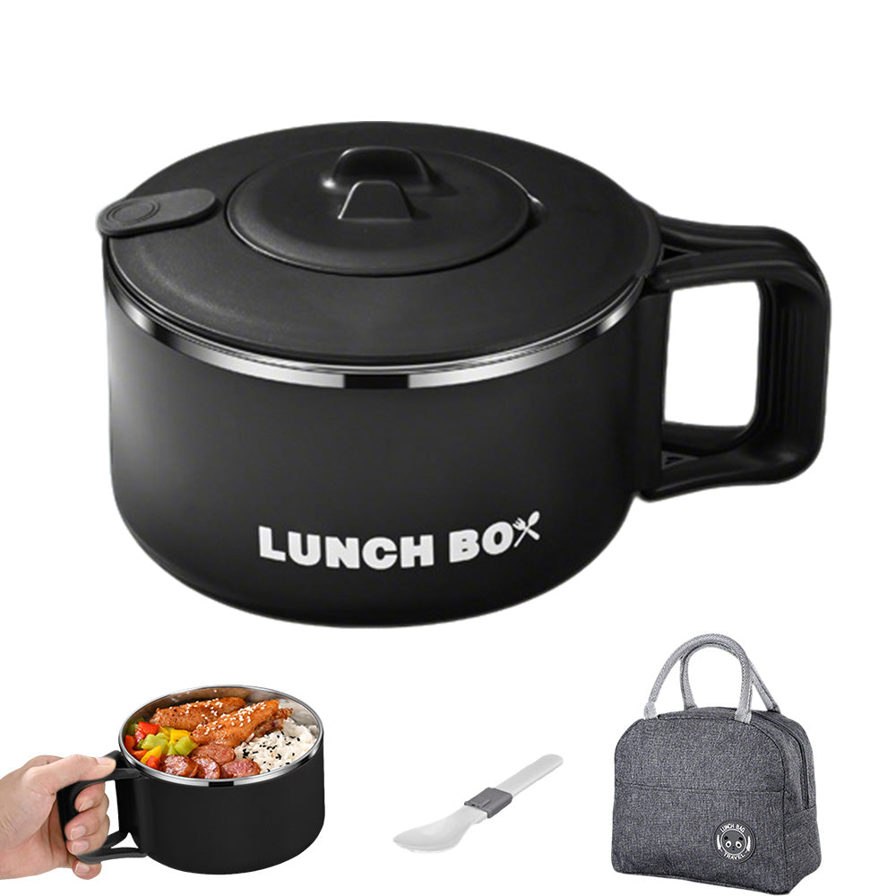 1200ML Large Ramen Bow with Lid Spoon Storage Bag Stainless Steel Food Container for Microwave