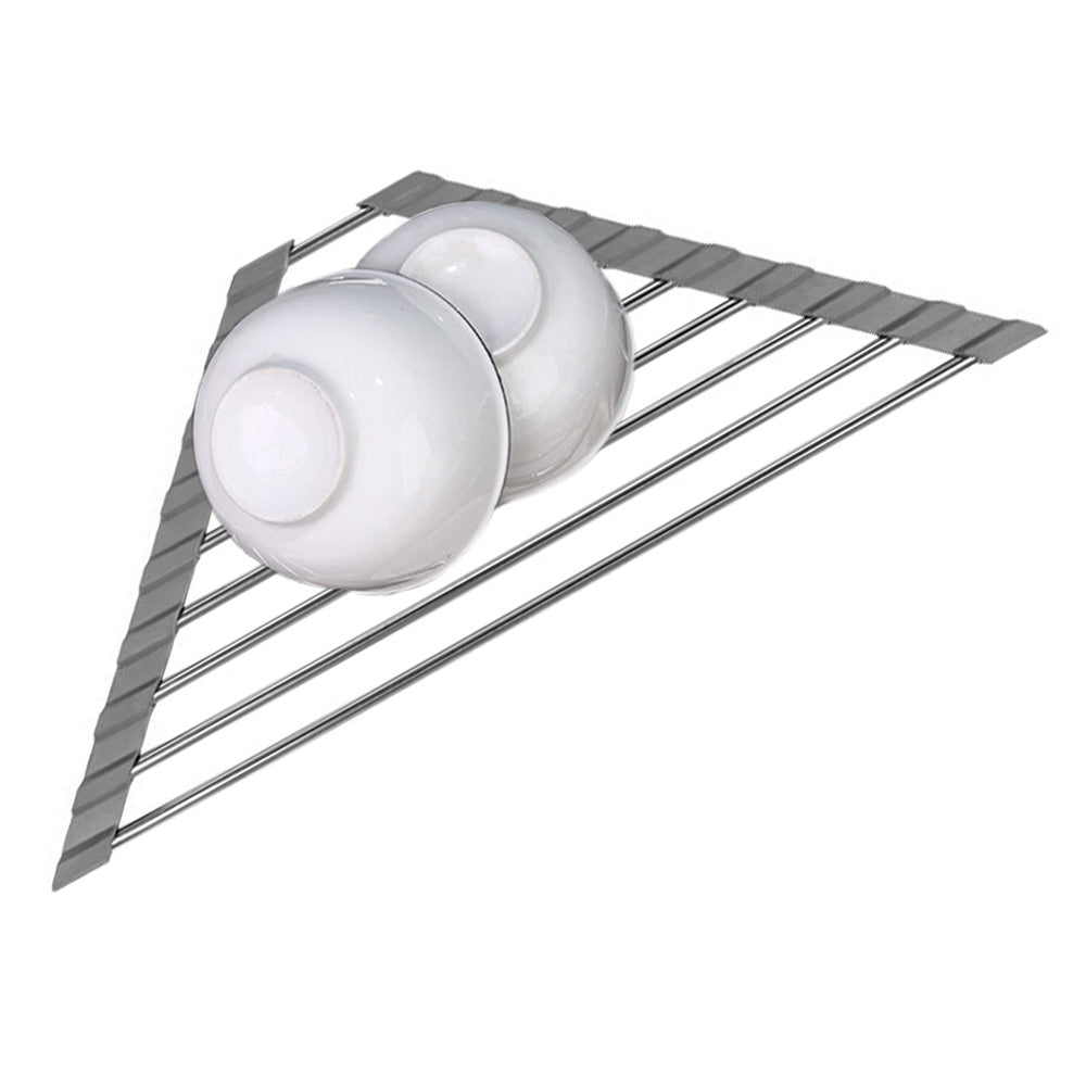Triangle Roll-Up Dish Drying Rack For Sink Corner Sink Kitchen Drainer And Organizer