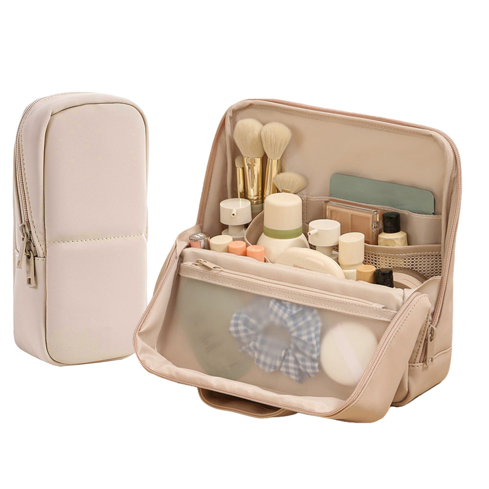 Portable PU Leather Standing Makeup Organizer Bag Makeup Brush Pouch