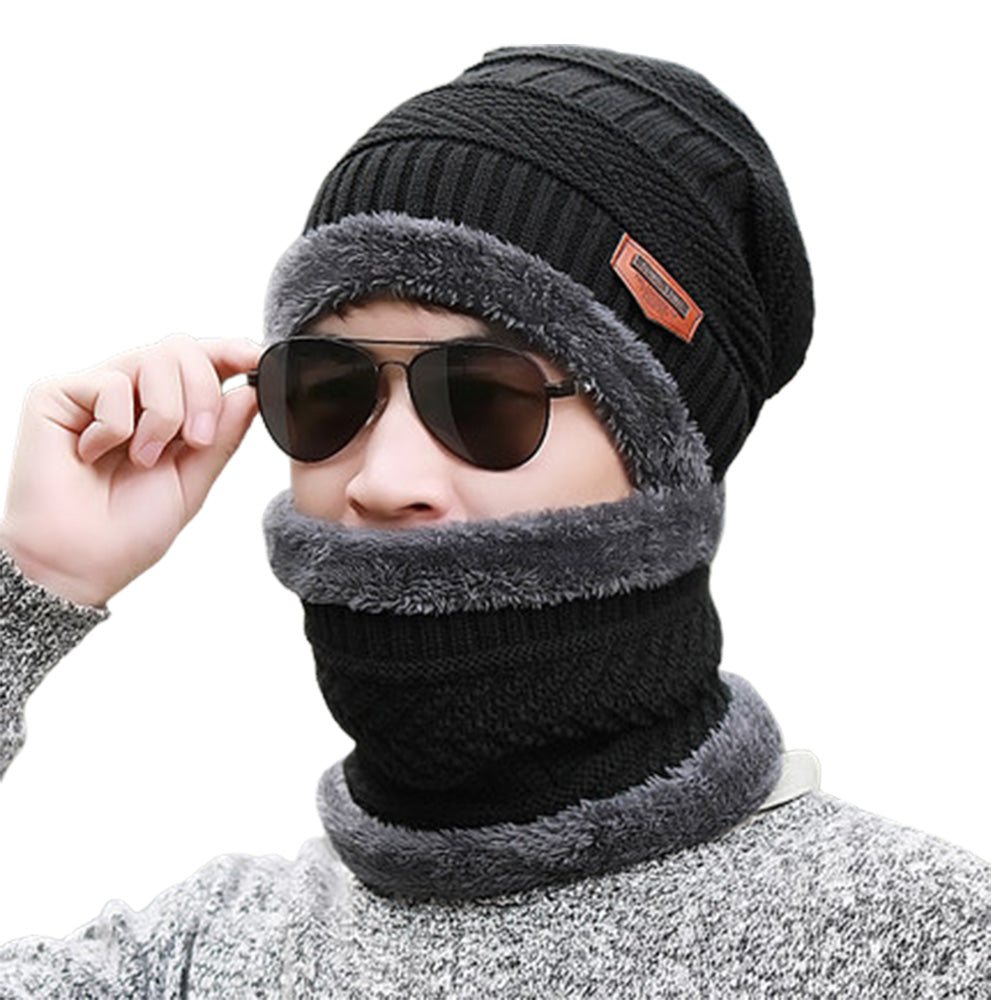 Beanie Hat with Scarf Set Warm Polyester for Men and Women Winter Outdoor Activities
