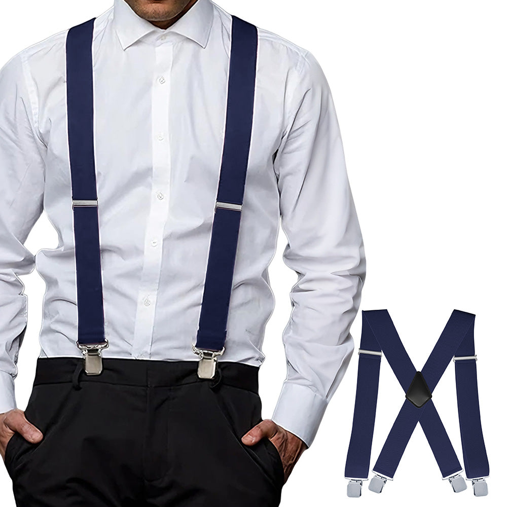 Mens X Back Elastic Suspenders with 4 Metal Clips Adjustable to 120cm