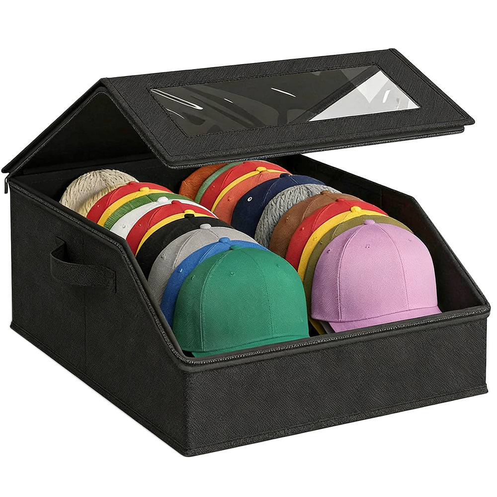Large Capacity Hat Organizer Box Holds 30 Hats for Baseball Cap Wide Brim Cap