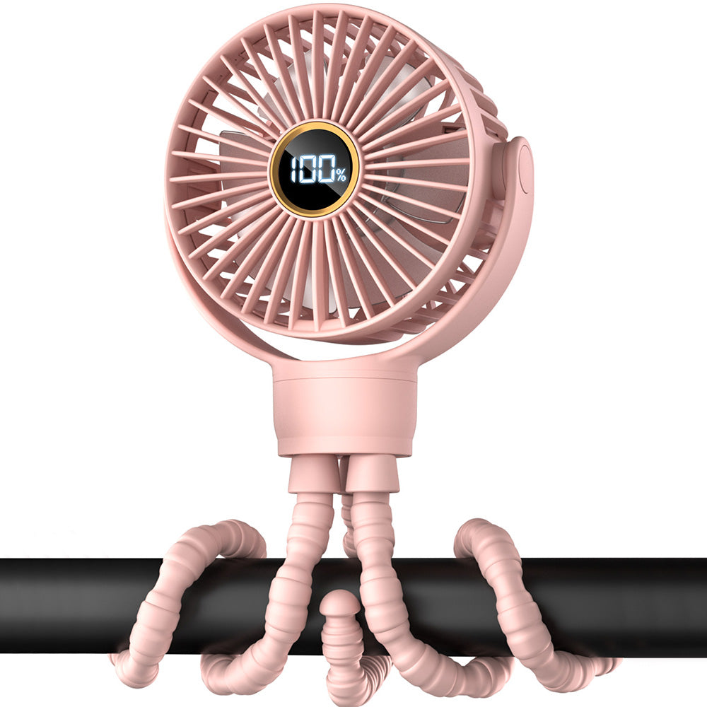 Portable Octopus Stroller Fan with Digital Display and 3 Speed Settings