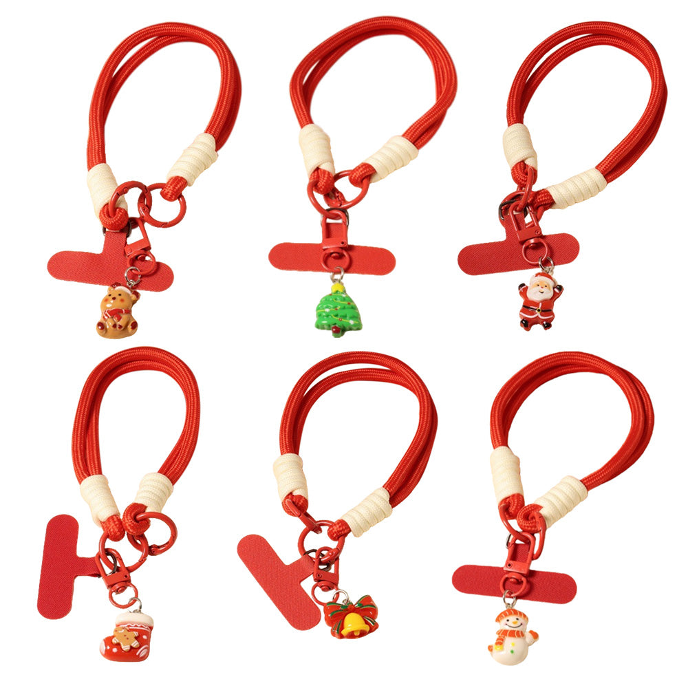6PCS Red Christmas Wrist Straps Phone Case Lanyards and Keychains