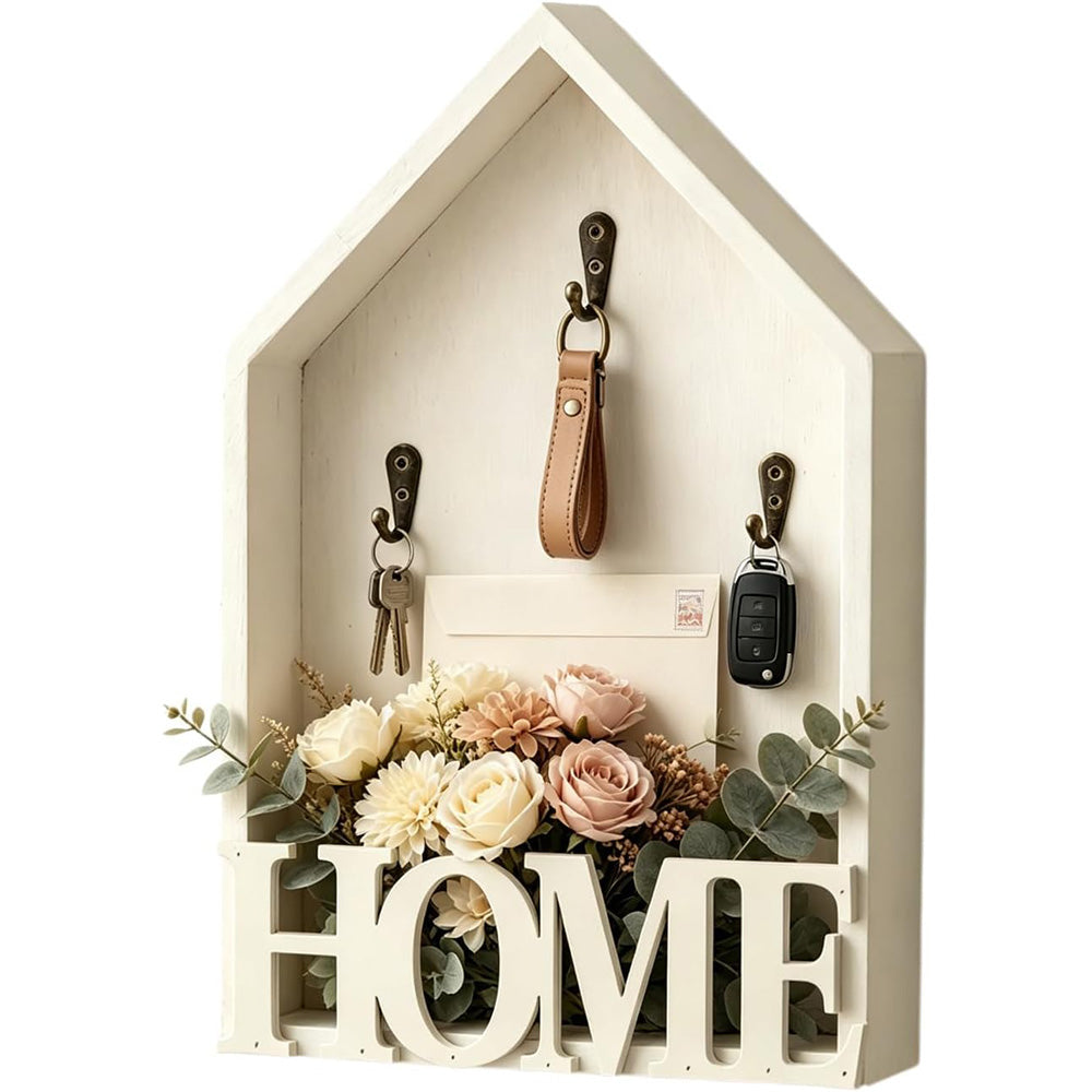 Vintage Key Holder Wall Mount with 3 Metal Hooks Key Rack for Entryway Living Room