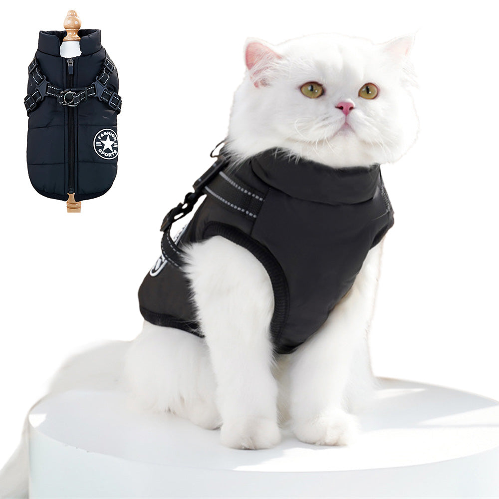 Dog Winter Jacket Padded Pet Clothes with Zipper Warm Vest Coat Comfortable Pet Vest-Black