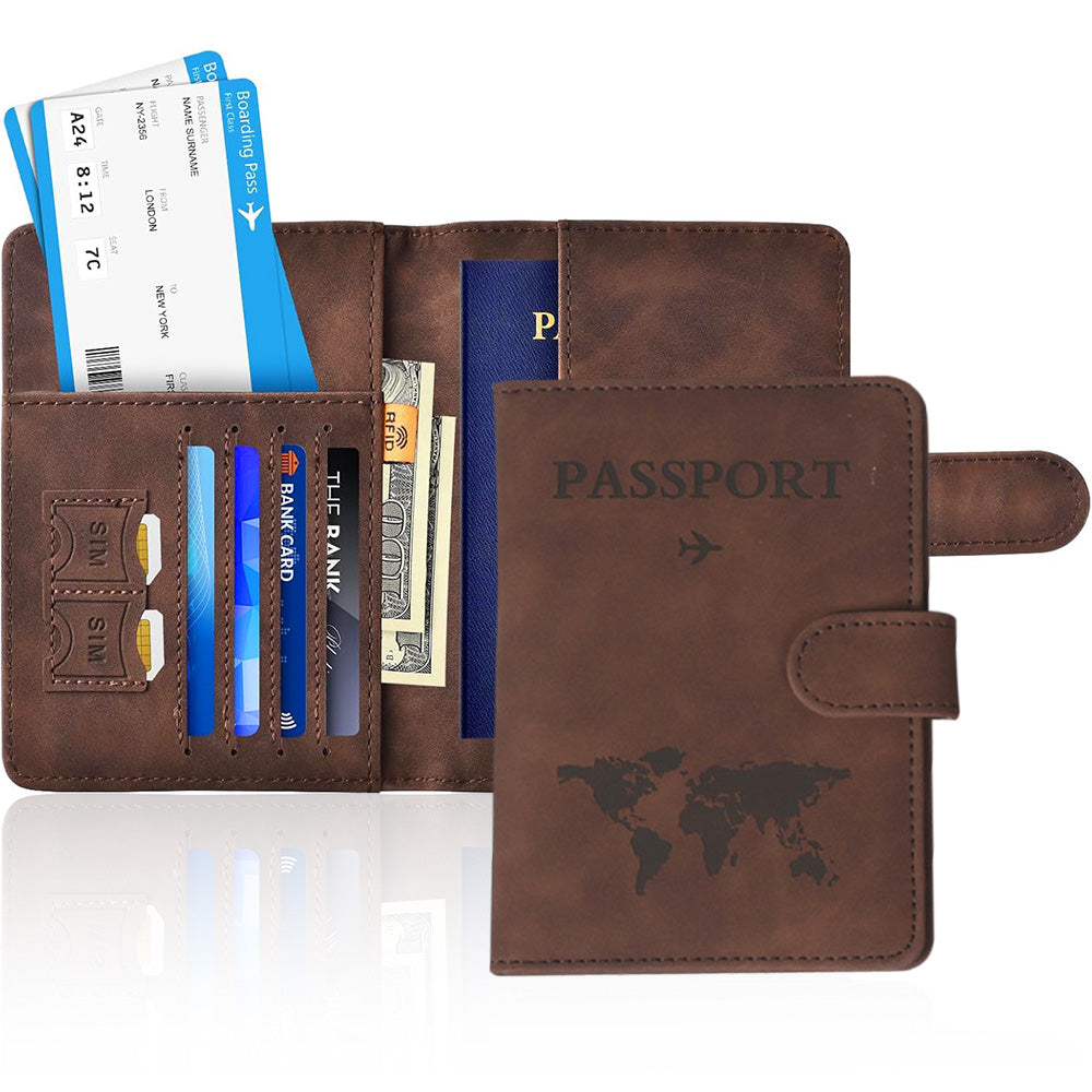 Passport Holder RFID Blocking Leather Cover Wallet With Closure For Travel Essentials