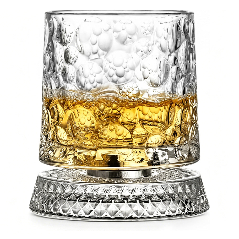 Spinning Rotating Whiskey Glass 270ml Transparent Glass for Home Bar