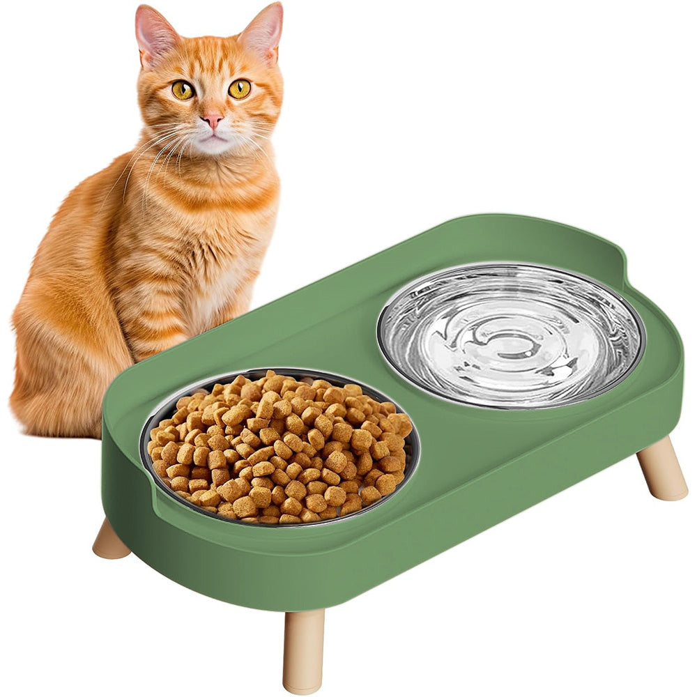 Elevated Double Stainless Steel Pet Food and Water Bowl Set