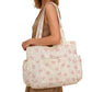 Corduroy Tote Bag with Side Water Bottle Pockets Large Shoulder Bag Casual Handbag