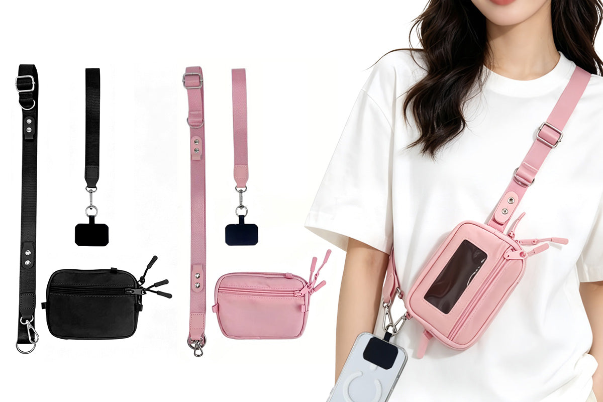 2-in-1 Phone Crossbody Strap Clear Window Card Wallet Pouch Travel Adjustable Shoulder Strap Bag