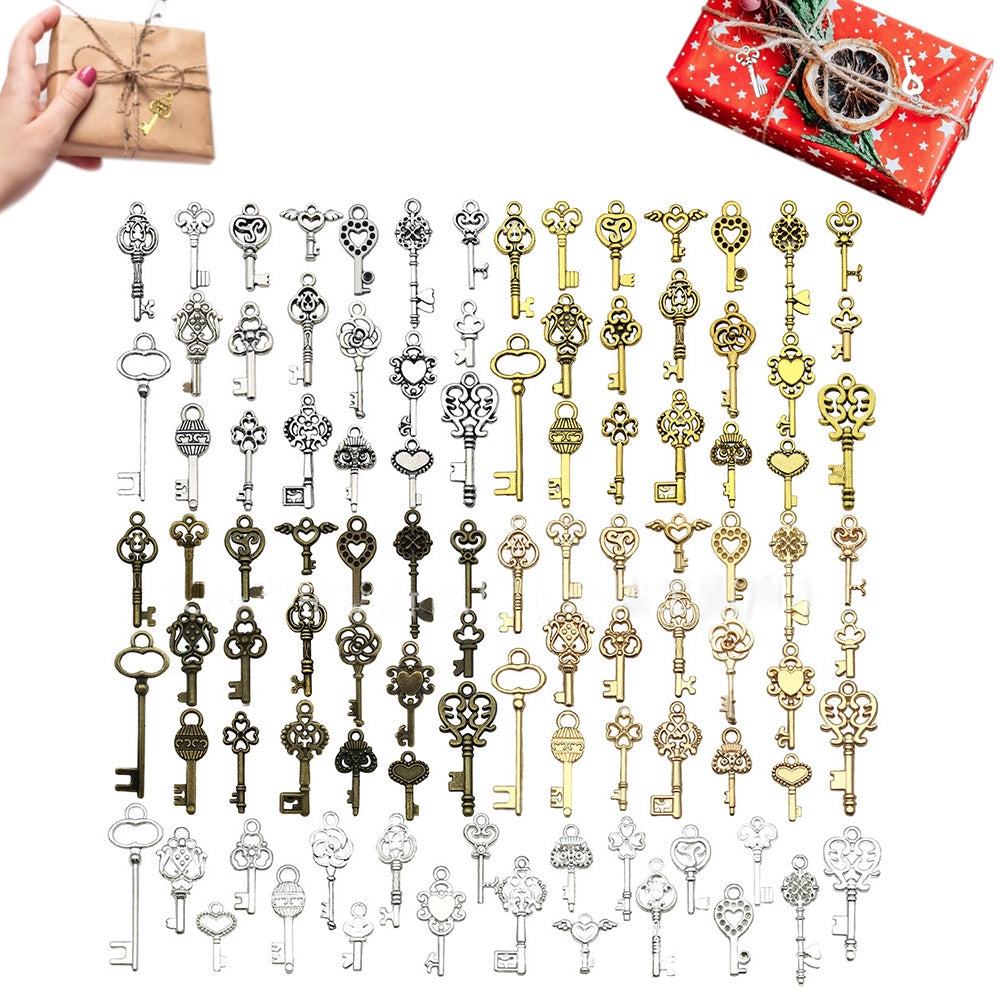 100 Pack Vintage Key Charms Antique Style Bronze Brass for DIY Jewelry Pendant