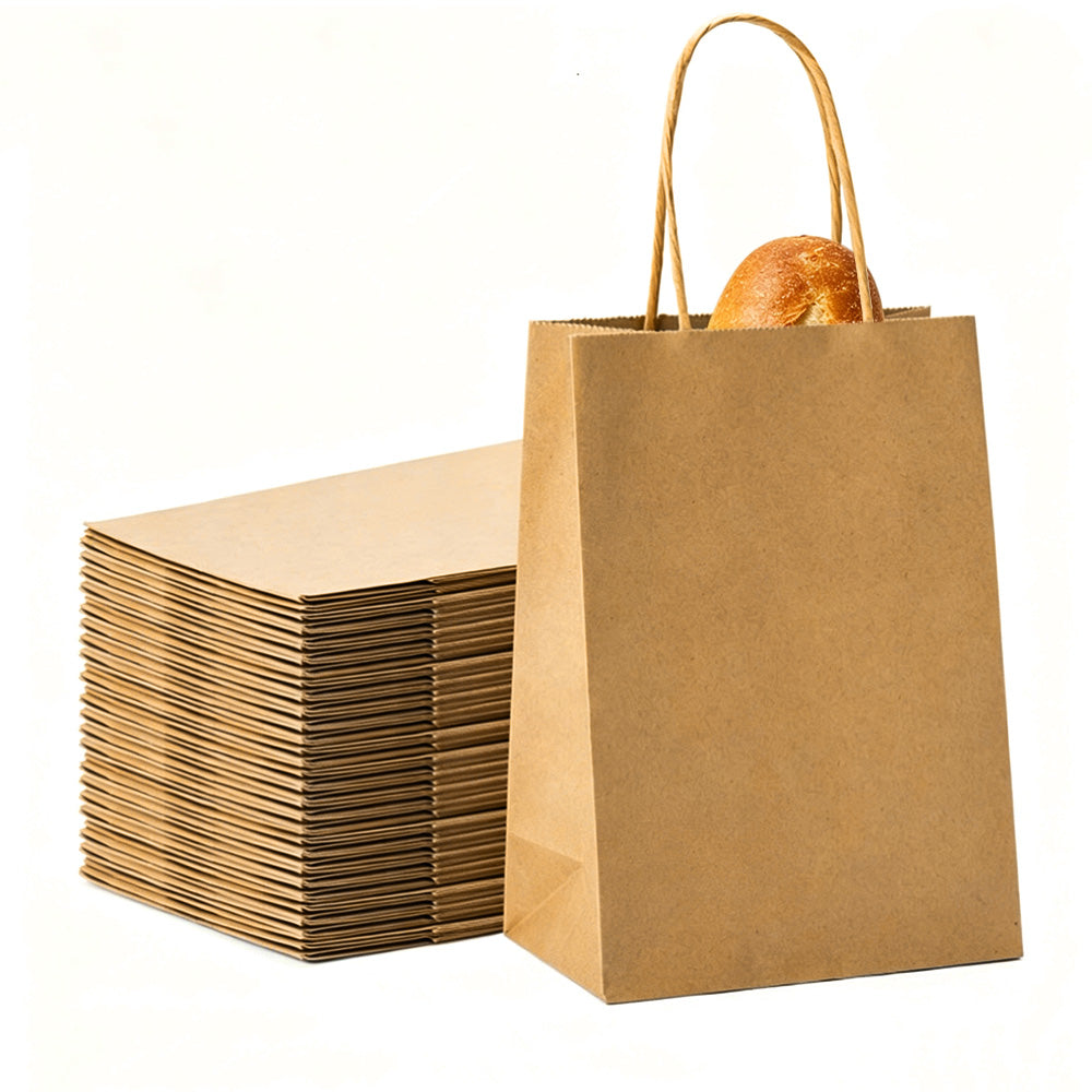 50 Pack Brown Kraft Paper Gift Shopping Bags with Handles for DIY