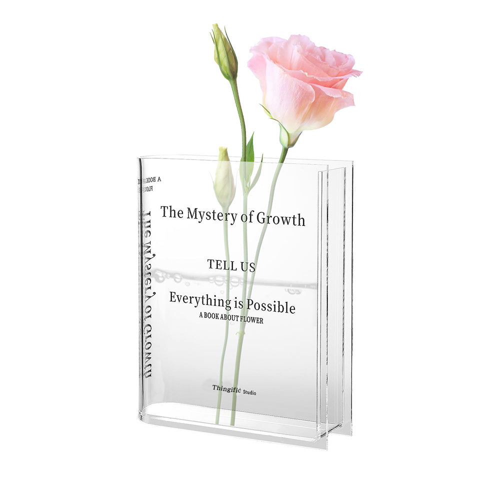 Plastic Clear Book Vase for Flowers Bookshelf Vase Decoration-Clear