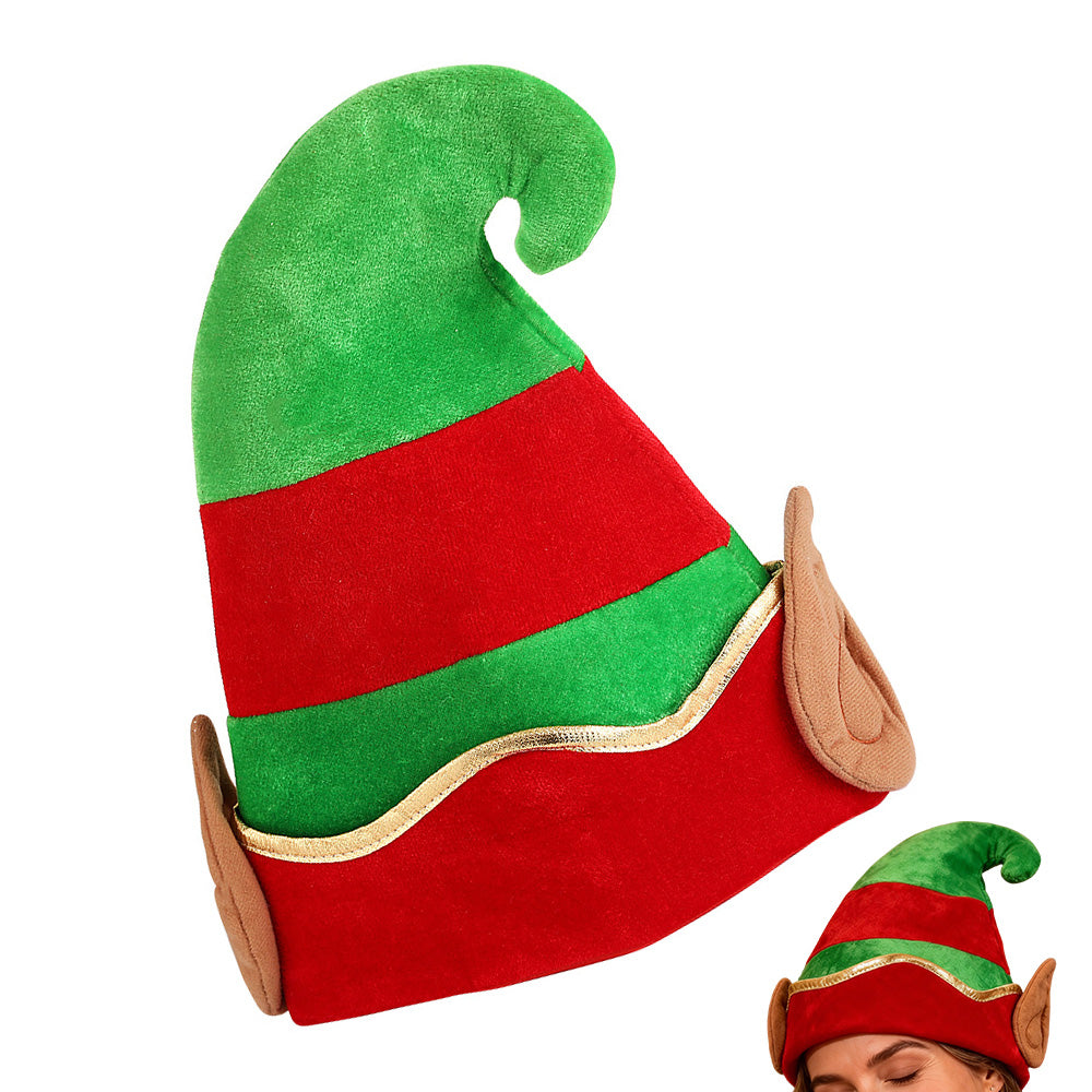 Adult Christmas Elf and Santa Hat with Bent Horns and Elf Ears