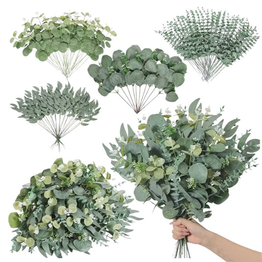 130Pcs Artificial Eucalyptus Leaves Bundle 5 Types for Vase Wedding DIY Home Decor