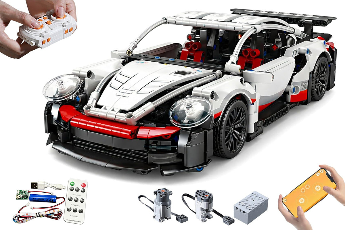 Motorized Building Blocks Car Remote and APP Dual Control RC Toy Car with LED Lights