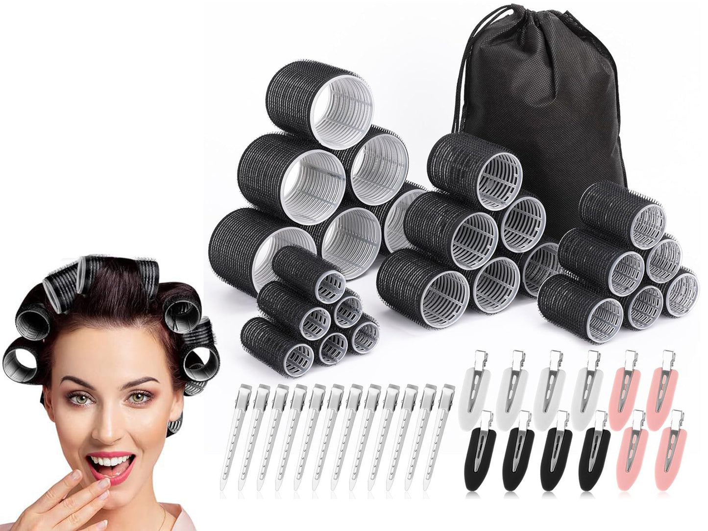 Hair Curlers Set 24Pcs Hair Rollers Self Grip Hair Rollers with 24 Clips