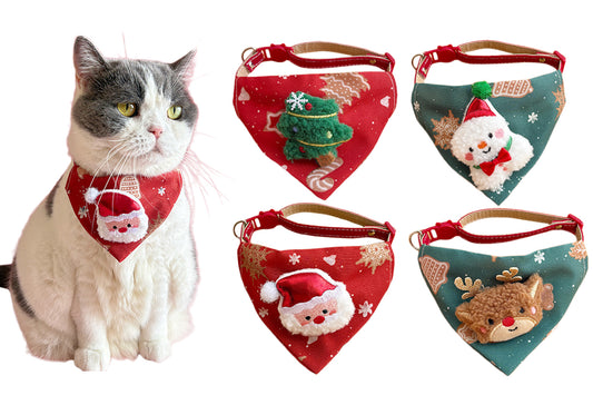 4pcs Christmas Cat Bandana Collar Adjustable Xmas Pet Bandana Collar