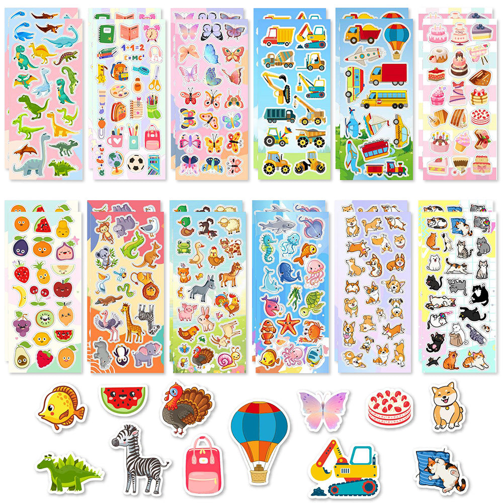 24 Sheets Cute Stickers for DIY School Supplies Luggage Bike