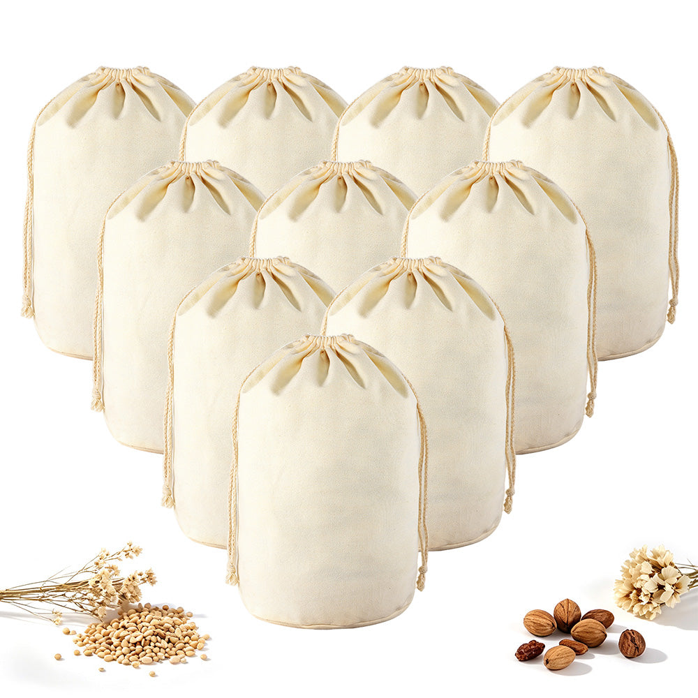 10 Pack Reusable Canvas Drawstring Storage and Gift Bags