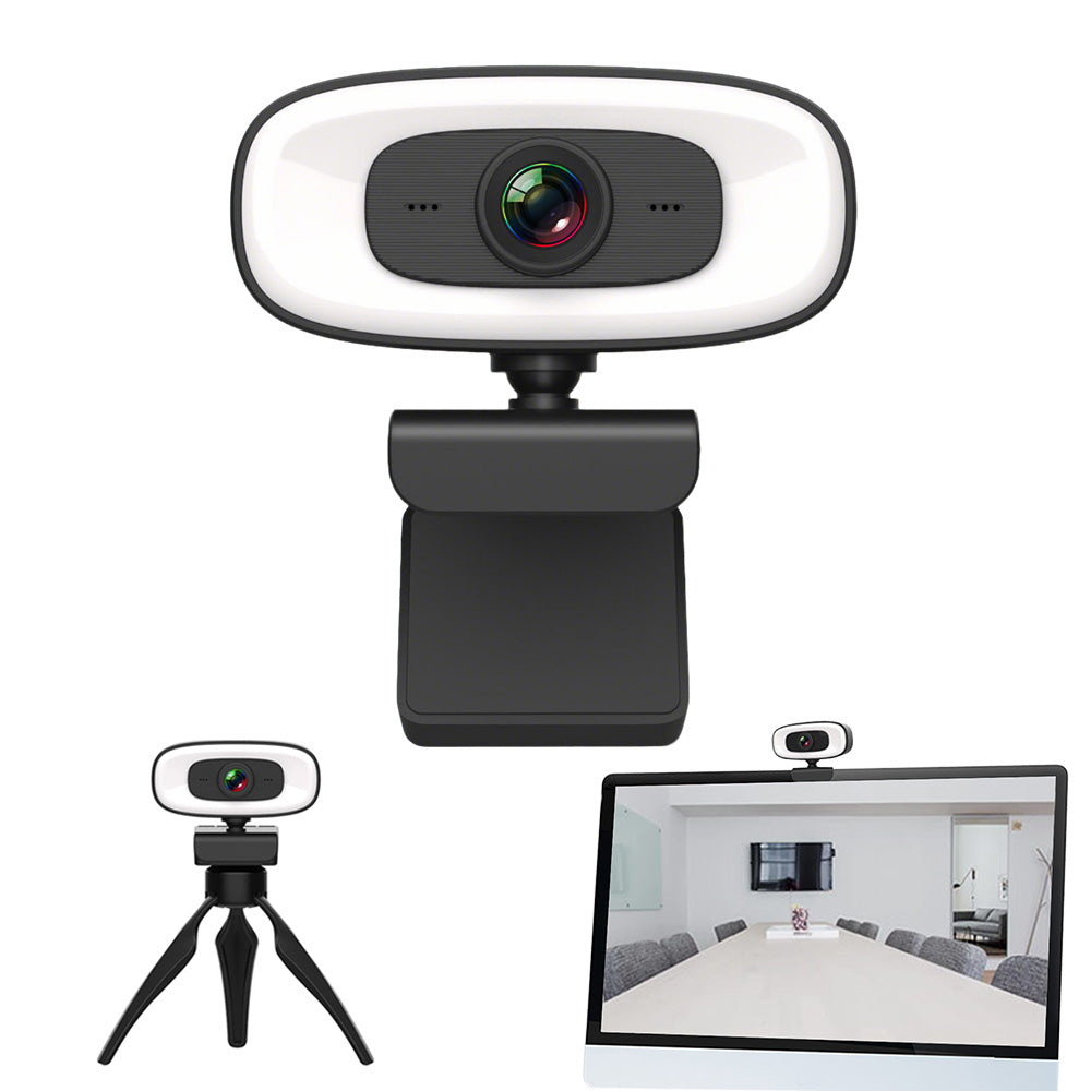 4K Webcam with Microphone Ring Light and Rotatable Tripod Computer Webcam