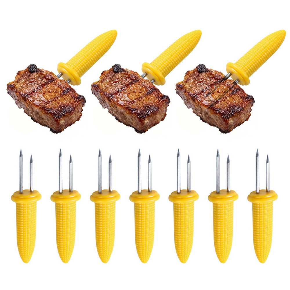 10 PCS Stainless Steel Corn Holders with Kernel Design Grip for BBQ