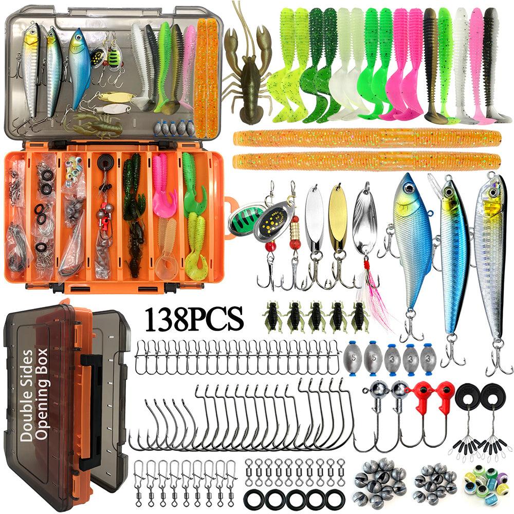 138Pcs Fishing Lure and Tackle Kit with Box