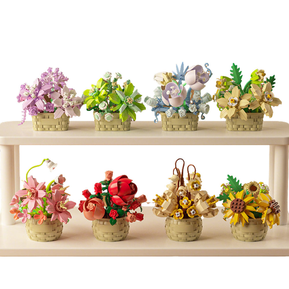 8PCS Flower Building Blocks Set Mini Potted Plants and Succulents Toys