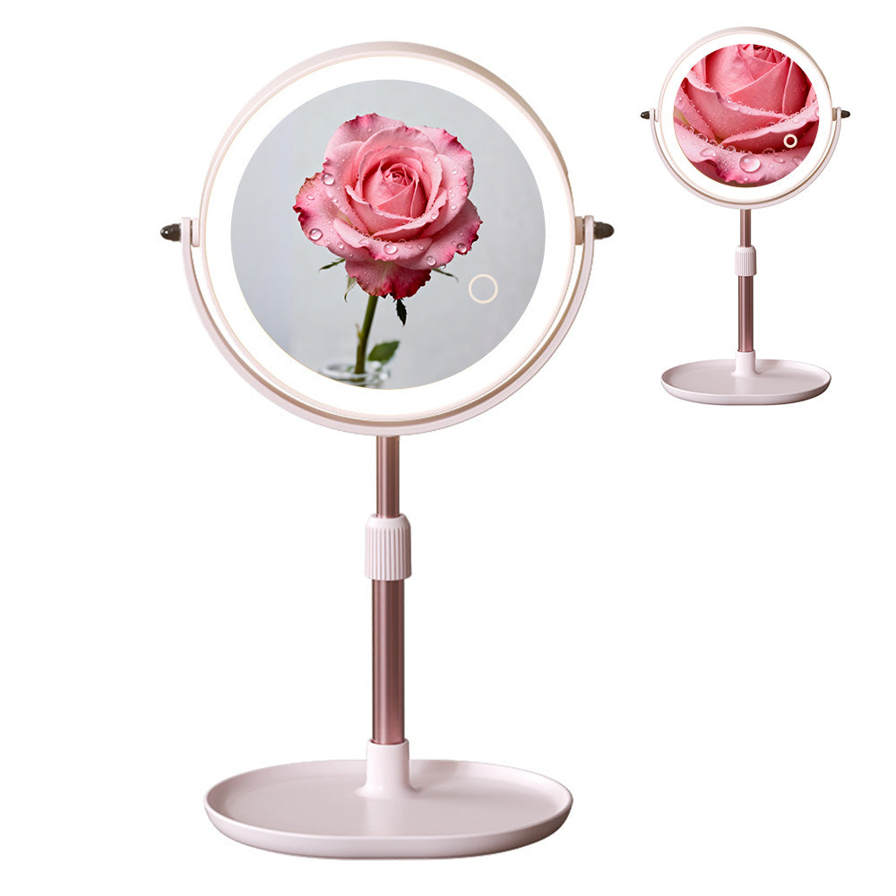 Adjustable Height Dual-Sided LED Makeup Mirror with 3 Color Lighting