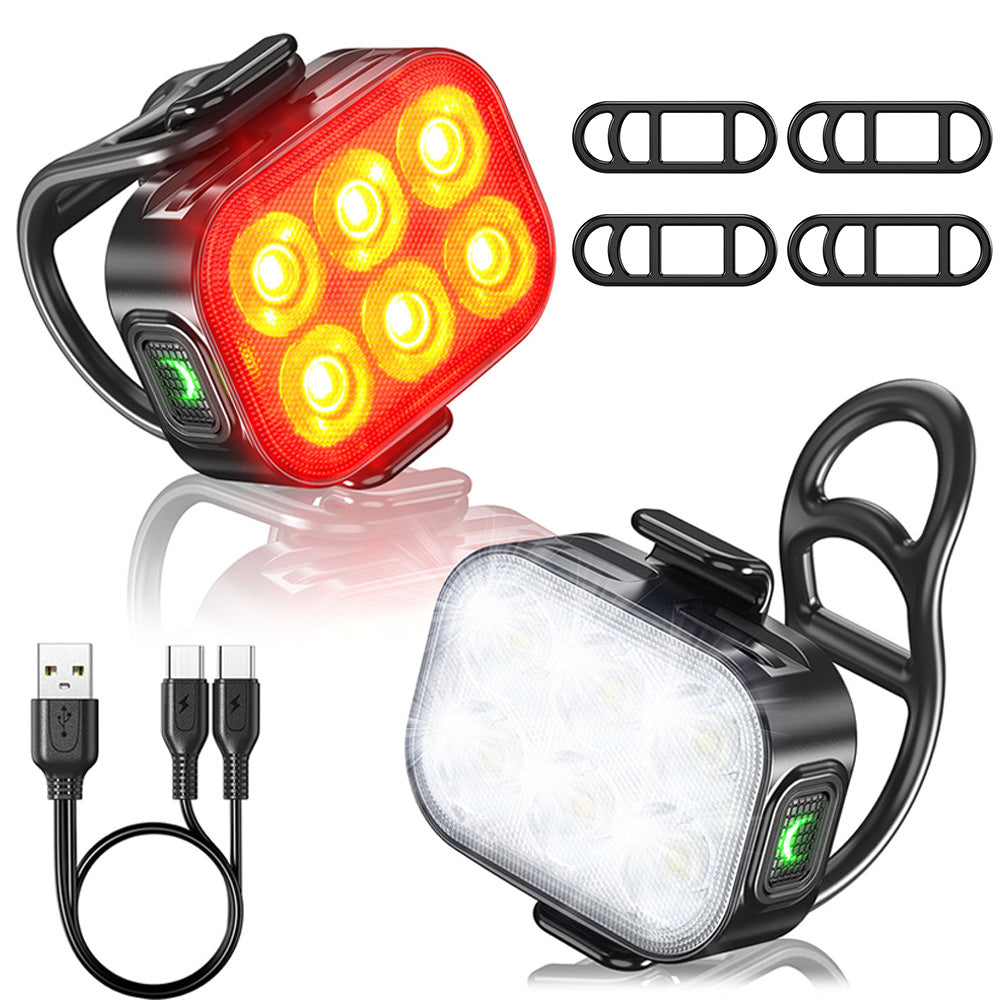 USB Rechargeable Bike Light Set with 4+6 Modes Waterproof Bicycle Lights