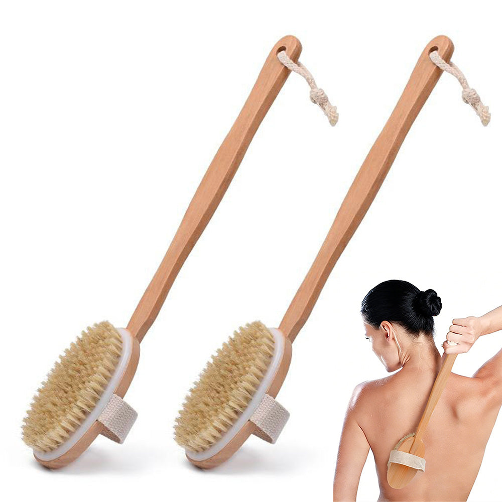 2 Pieces Long Handle Back Shower Brush with Detachable Hand Strap