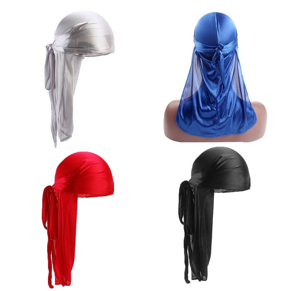4PCS Silky Satin Durags with Extra Long Tails Pirate Wave Caps for Men Women