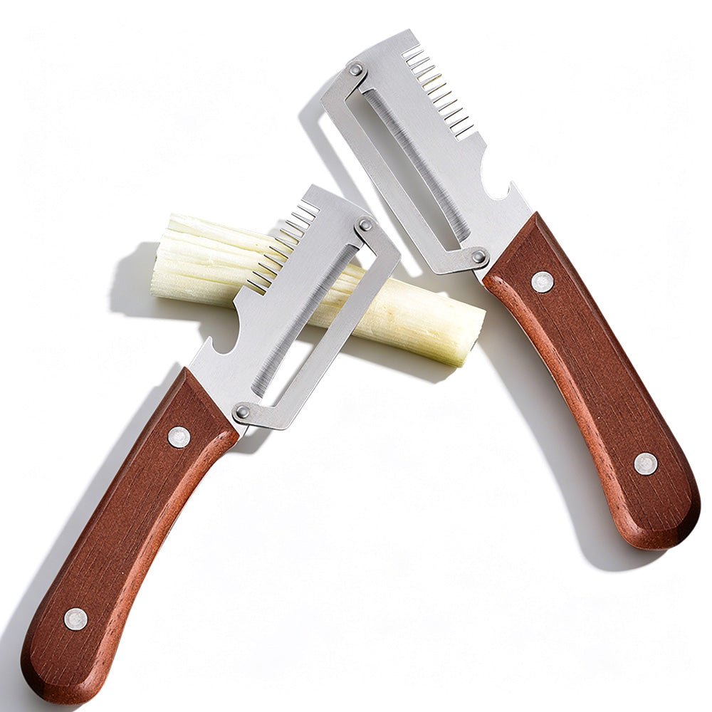 Multi-Functional Vegetable Peeler Stainless Steel Blade with Wooden Handle and Bottle Opener