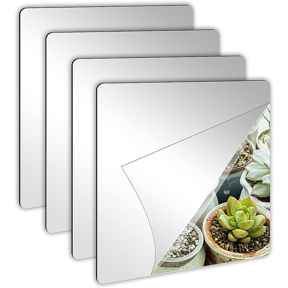 4Pcs Square Acrylic Mirror Wall Stickers Self-Adhesive DIY Home Decor