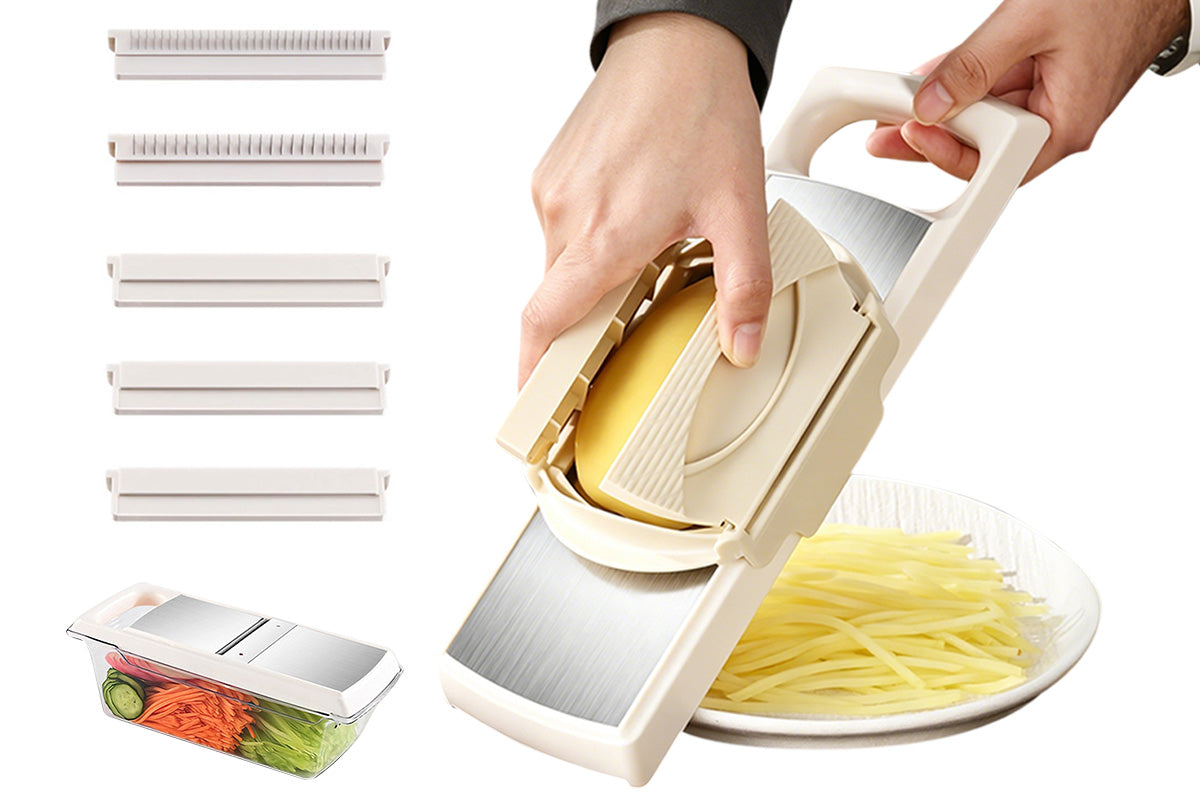 Kitchen Vegetable Slicer with 5 Blades Stainless Steel Cutter with Colander