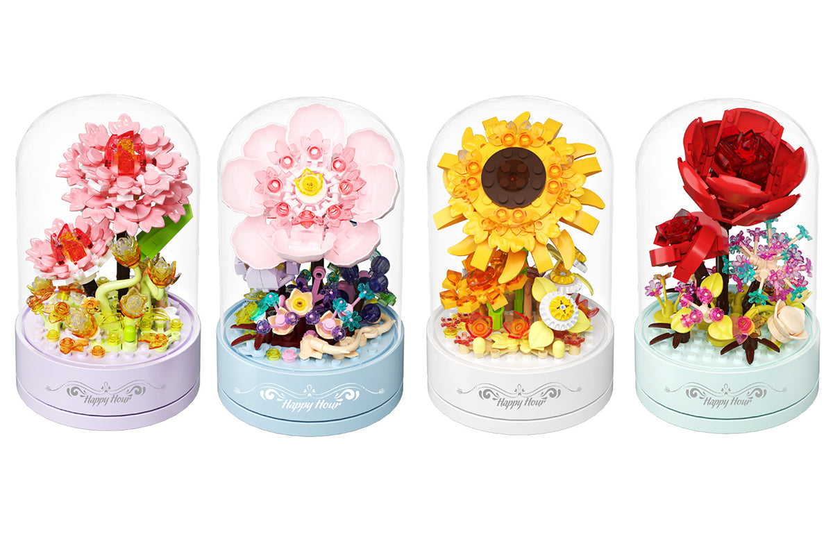 Flowers Music Box Building Blocks with Dust Cover Music Box Building Toys