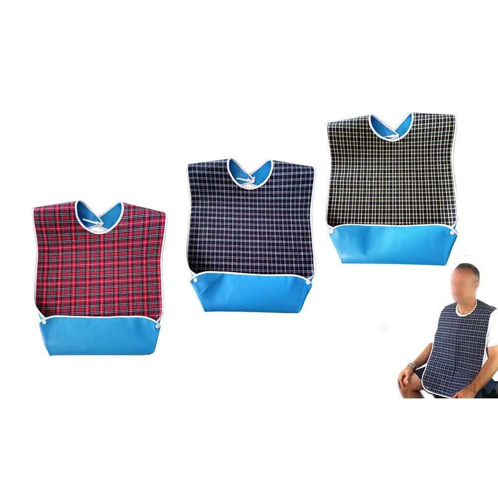3 PCS Easy Clean Adult Dining Bibs with Neck Snap and Food Catching Pocket