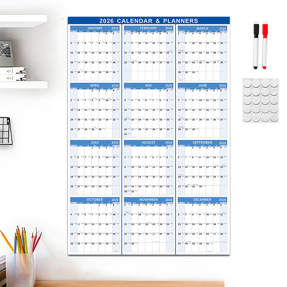 2026 Wall Calendar 12 Month Annual Yearly Wall Planner Horizontal and Vertical