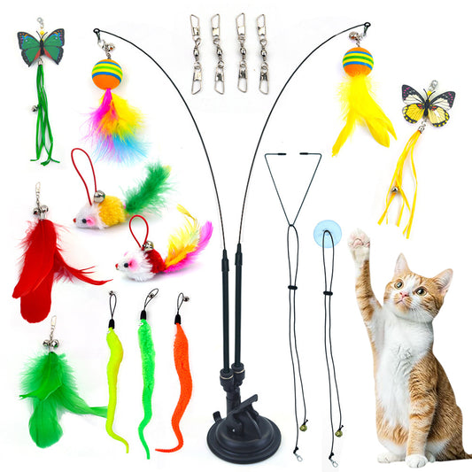 20 Pack Interactive Cat Feather Suction Cup Wand Toy Set