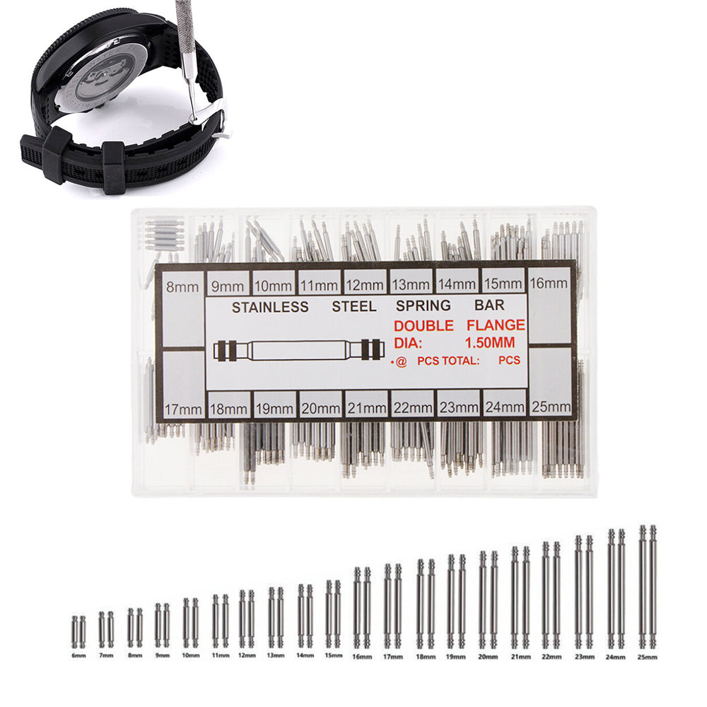 360Pcs 8-25mm Stainless Steel Watch Band Spring Bars Strap Link Pin with 2Pcs Watch Band Link Remover