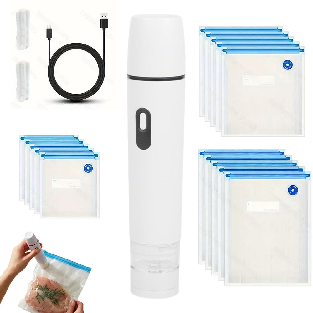Portable Compact Vacuum Sealer for Food Storage with 15 Reusable Vacuum Bags