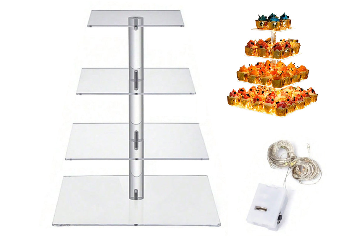 4-Tier Acrylic Cupcake Stand Display Tower with String Light